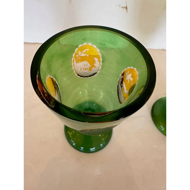 Antique Czech Bohemain Overlay Glass Goblets -A Pair For Sale - Image 4 of 11