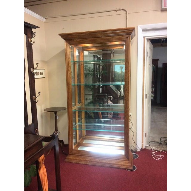Brown Vintage Curio Cabinet, Lighted Display Case, Oak Wood For Sale - Image 8 of 11