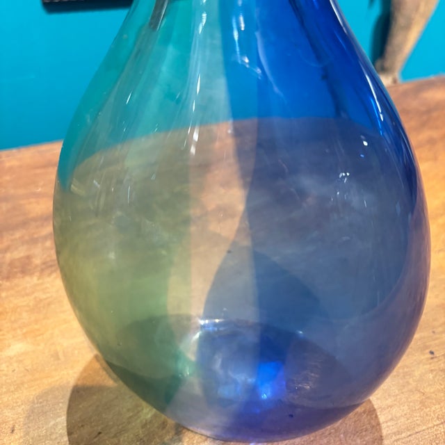 Beautiful two-tone (green and blue) Murano glass flask, mid-century Archimede Seguso 1950. Measurements: h 27 cm, W 18 cm....