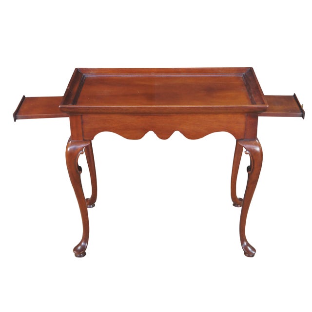 Queen Anne Vintage Queen Anne Style Mahogany Serpentine Gallery Tea Candle Tray Table 30" For Sale - Image 3 of 14