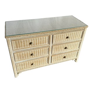 Coastal White Washed Henry Link Wicker Dresser by Lexington - 6 Drawers For Sale