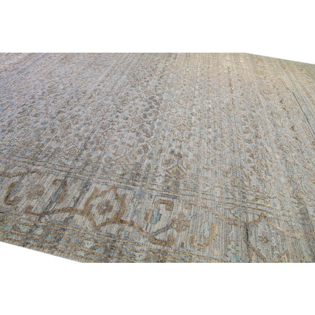 Beige Modern Transitional Handmade Allover Designed Oversize Beige Wool Rug For Sale - Image 8 of 10