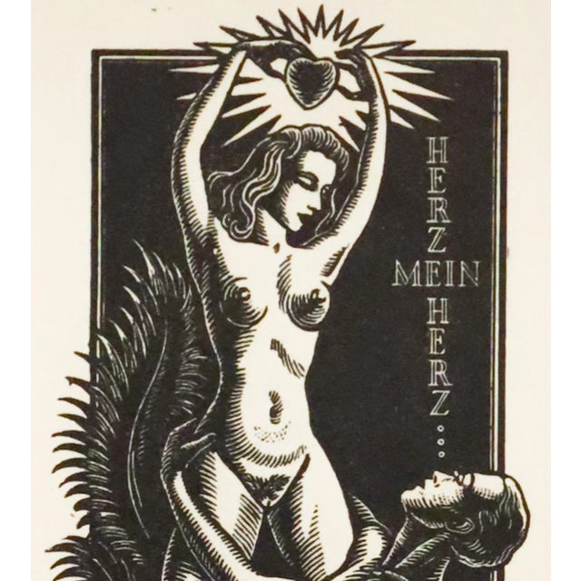 Italian 1950's Italian Engraving Bookplate (Ex Libris), Herz Men Herz (Matted) For Sale - Image 3 of 4