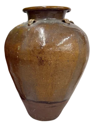 Brown Yellow Storage Water Jar Vessel with Small Handles