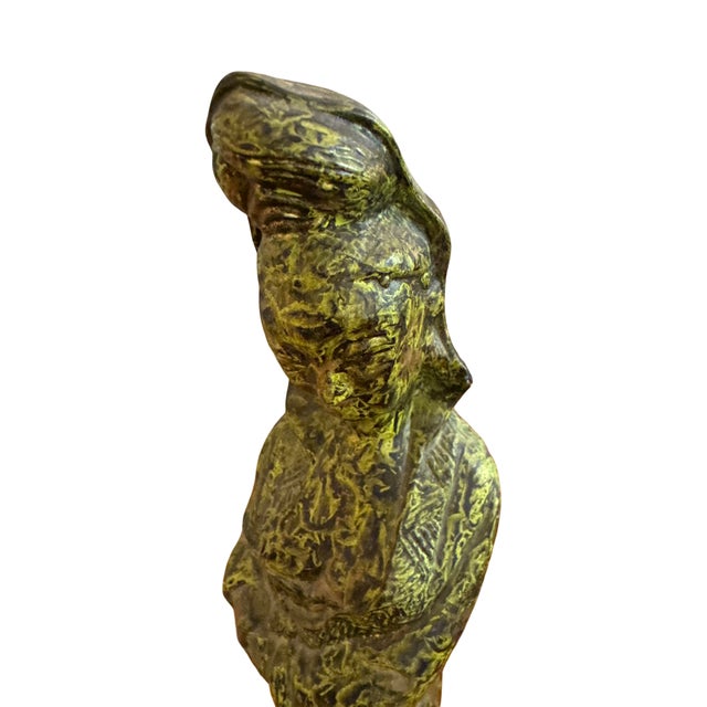 Vintage Handcrafted Verdigris Guanyin Ceramic Sculpture For Sale - Image 9 of 11