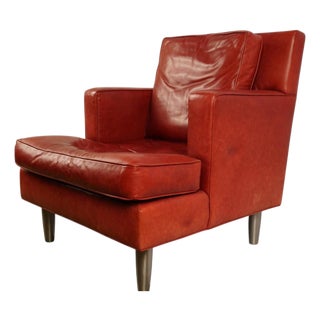 Mid-Century Modern Style Coach for Baker Furn. Red Tanned Leather Club Chair For Sale