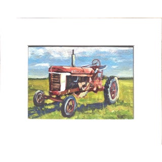 Farmall Tractor Sitting in a Field - 5x7" Painting on Paper in 8x10 White Matte For Sale