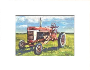 Farmall Tractor Sitting in a Field - 5x7" Painting on Paper in 8x10 White Matte