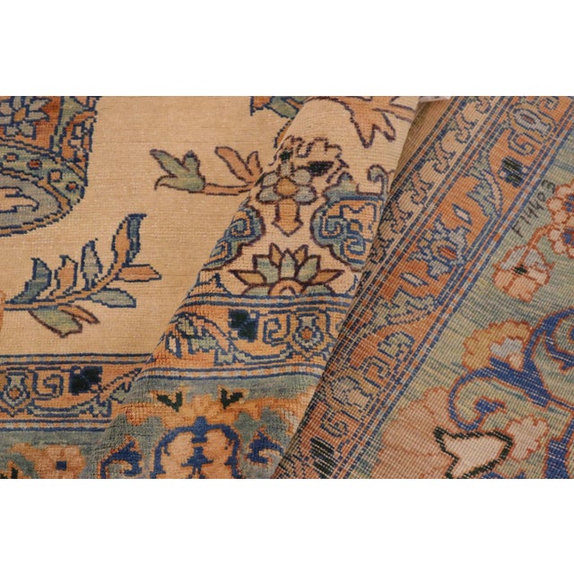 Beige Oriental Ziegler Beige Turquoise Hand-Knotted Wool Rug - 9'0'' X 11'5'' For Sale - Image 8 of 8