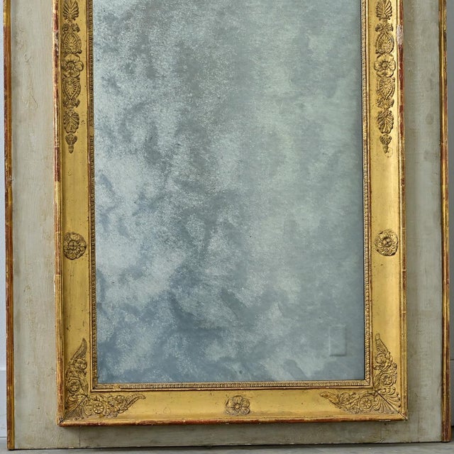 Traditional French 19th Century Empire Painted & Gilt Trumeau Mirror For Sale - Image 3 of 12