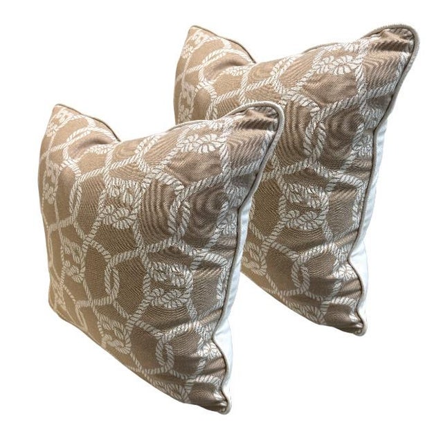 Nautical Rope Pattern Throw Pillow Elevate your coastal or transitional decor with this chic throw pillow featuring a tan...