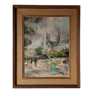 1960’s Vintage Waite Impressionist European Cityscape Oil on Canvas Painting, Framed For Sale