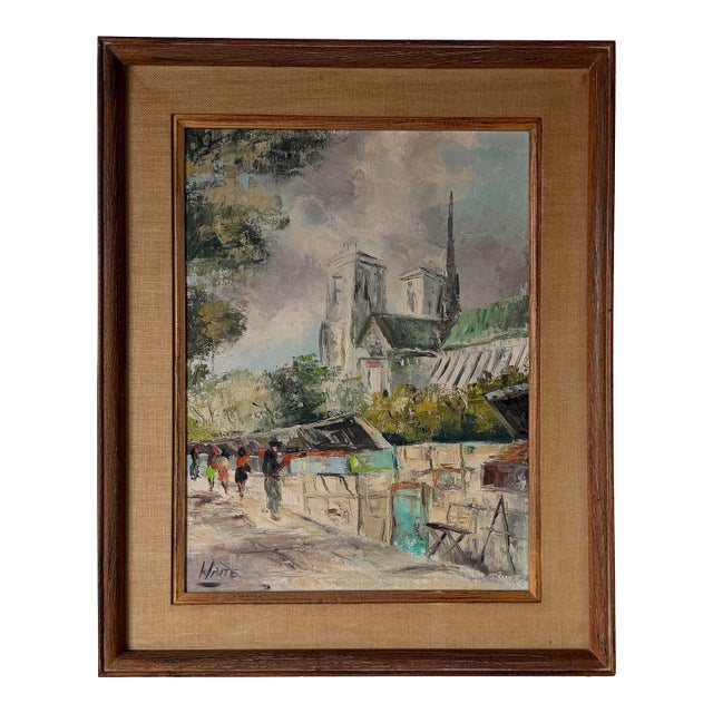1960’s Vintage Waite Impressionist European Cityscape Oil on Canvas Painting, Framed For Sale