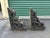 A handsome pair of cast iron decorative brackets crafted circa 2010s in the Victorian / Industrial style, featuring...