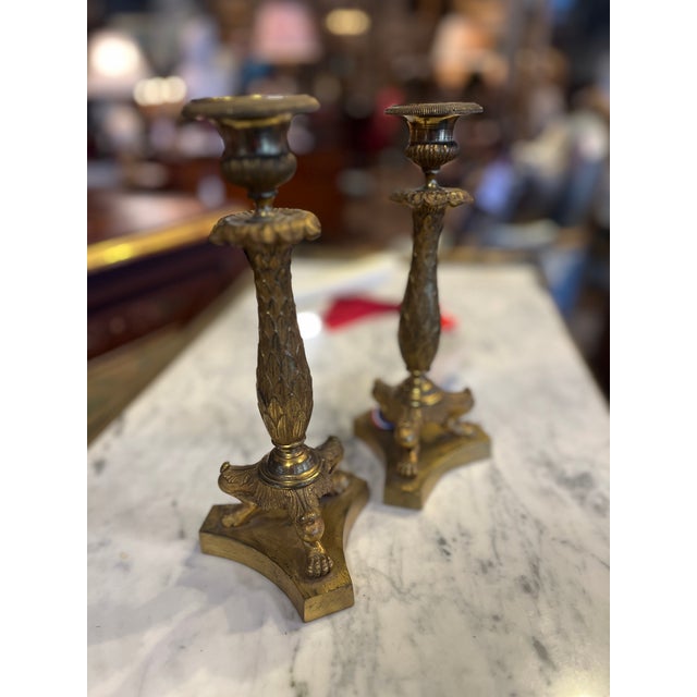 19th Century French Empire Candlesticks. Beautiful pair purchased in France. Age appropriate wear, see detailed photos or...