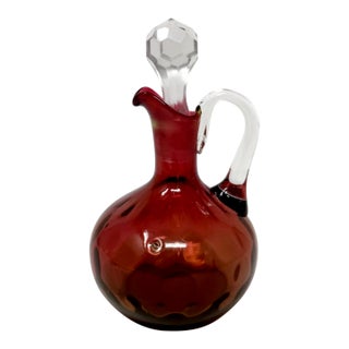 Antique Victorian Amberina Glass Coinspot Cruet Applied Handle Polished Pontil For Sale