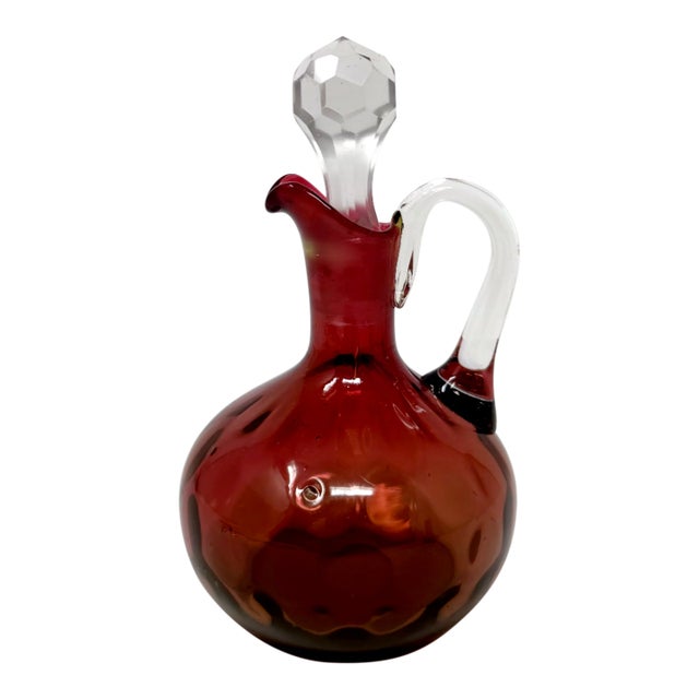 Antique Victorian Amberina Glass Coinspot Cruet Applied Handle Polished Pontil For Sale