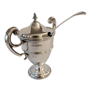 1909 Sterling Silver Mustard Pot With Spoon England