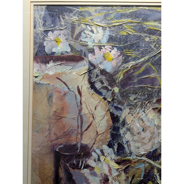 Late 20th Century Original Athy Mixed Media Decoupage Still Life Floral Painting For Sale - Image 11 of 15