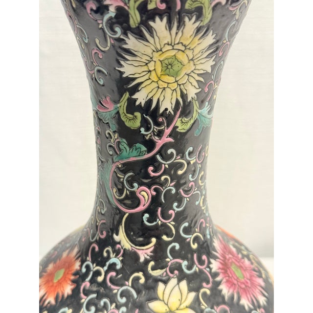 Vintage 14" Famille Noire & Rose "Boys at Play" Vase by Turtle and Crane - Chinoiserie Chic For Sale In Mobile - Image 6 of 9