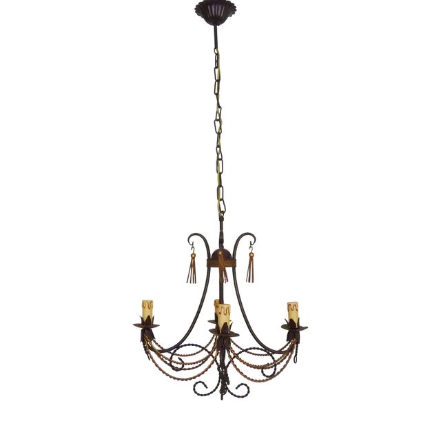 Vintage 4-Light Chandelier in Brown and Gilt Metal, 1980s For Sale