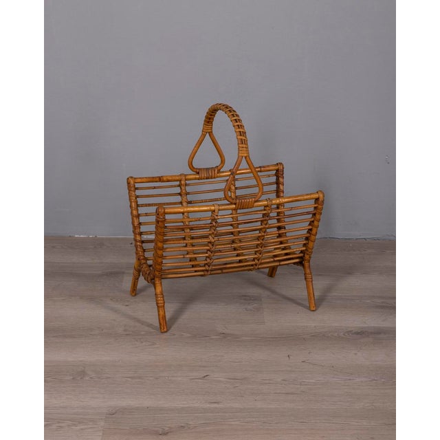 Magazine rack with bamboo structure, Italian design, 1960s.