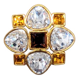Vintage Signed Napier Swarovski Clear, Faux-Citrine & Amethyst Rhinestones Brooch For Sale