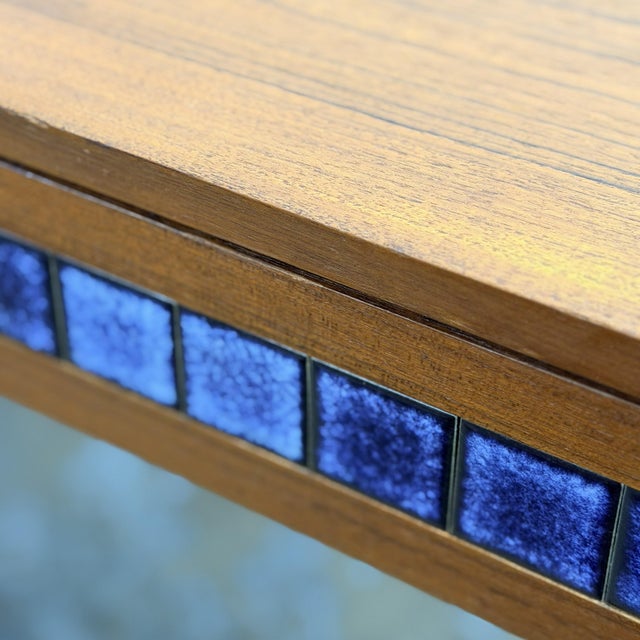 Danish Modern Teak Low Entry Cabinet With Blue Ceramic Tile Drawers, Circa 1960s For Sale In New York - Image 6 of 7