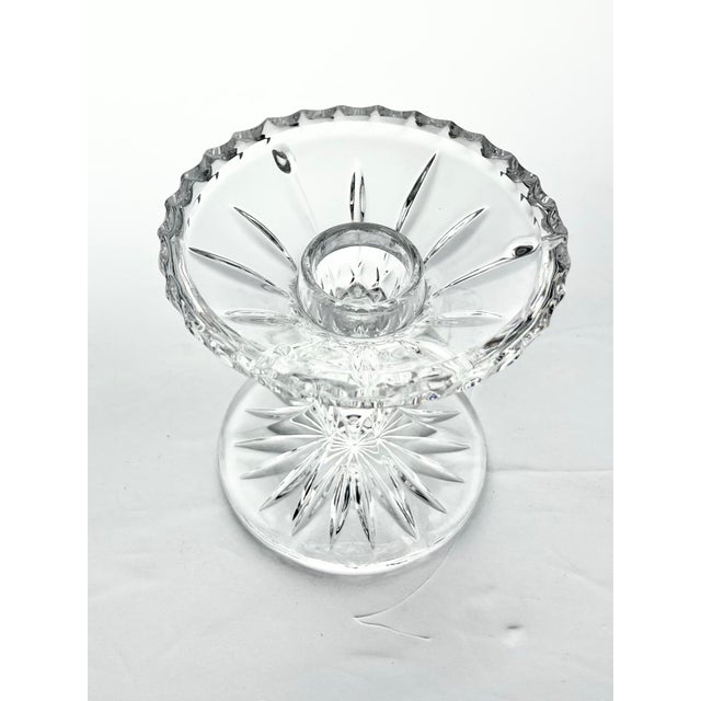 Glass Gorham “King Edward” Pair of Crystal Hurricane Fairy Lamp Shades & Candlestick Base For Sale - Image 7 of 12