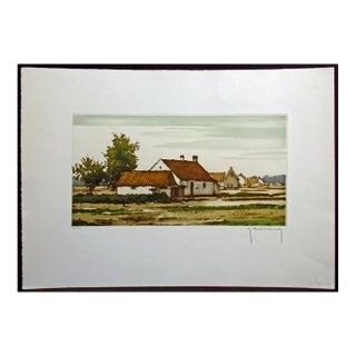 Roger Hebbelinck Hand Signed Vintage Aquatint Etching Country House For Sale