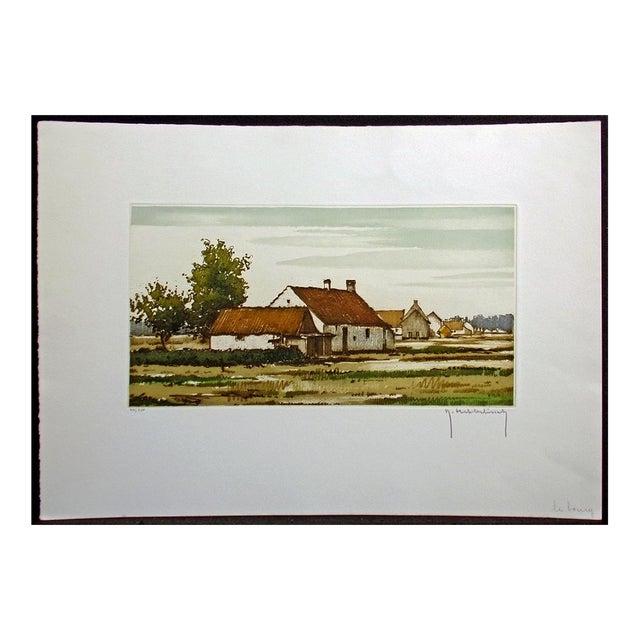 Roger Hebbelinck Hand Signed Vintage Aquatint Etching Country House For Sale