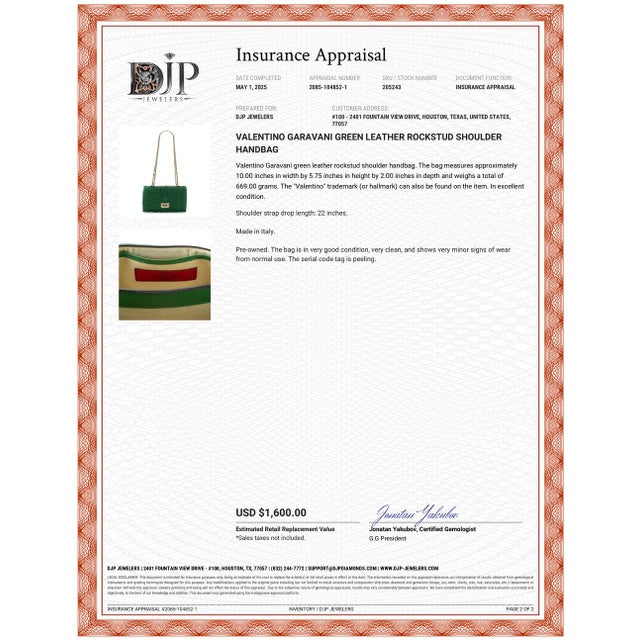 Valentino Garavani Green Leather Rockstud Shoulder Handbag For Sale - Image 12 of 12