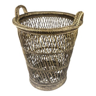 Tall Rustic Rattan Hamper Bin Basket For Sale