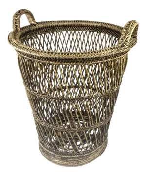 Tall Rustic Rattan Hamper Bin Basket