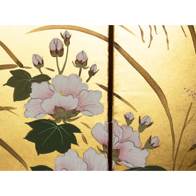 "Chrysanthemums, Rose Mallow and Bush Clover" by Shunsui, Showa Japanese Byobu Screen For Sale - Image 12 of 18