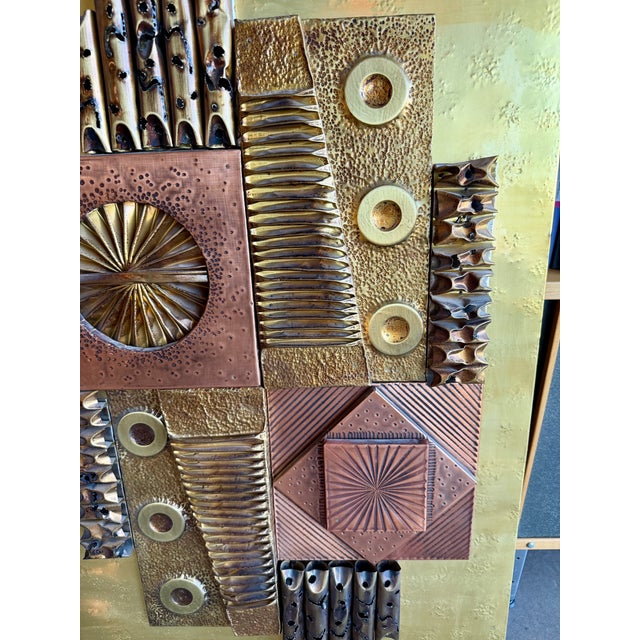 Copper Vintage 1970s Stephen Chun Brutalist Mixed Metal Wall Sculpture Mid Century Modern For Sale - Image 8 of 18