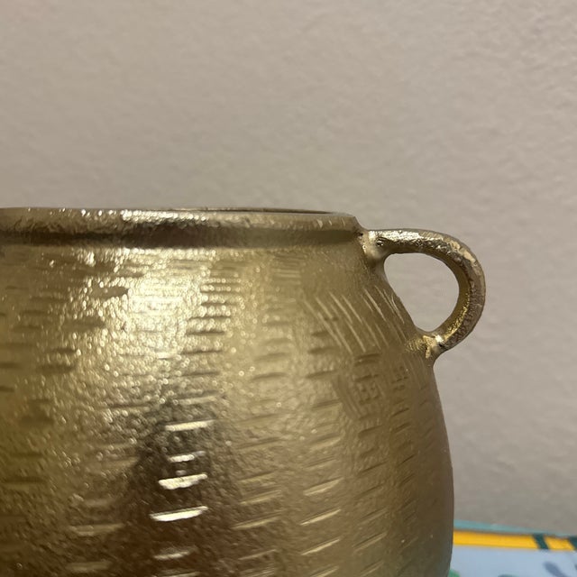 Vintage Textured Antique Gold Urn Vase With Ear Handles For Sale - Image 4 of 10