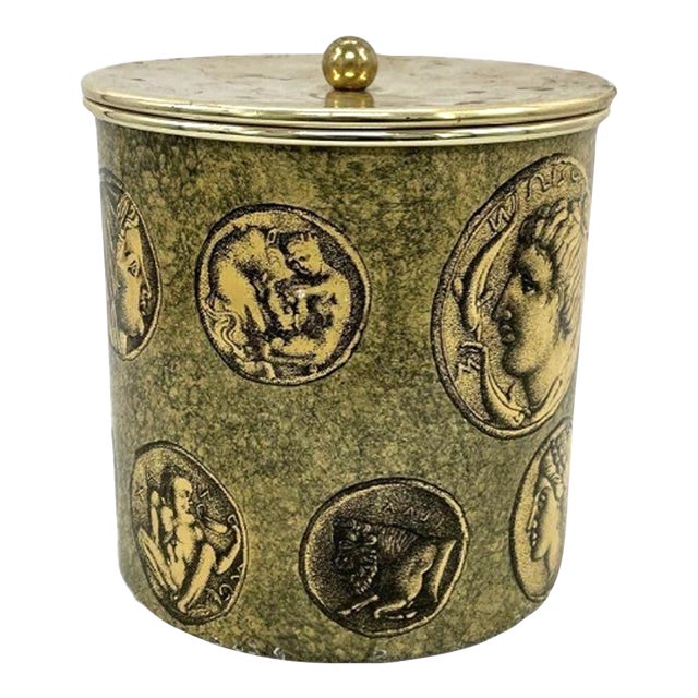 1960s Piero Fornasetti Ice Bucket & Cover With Coin Design For Sale