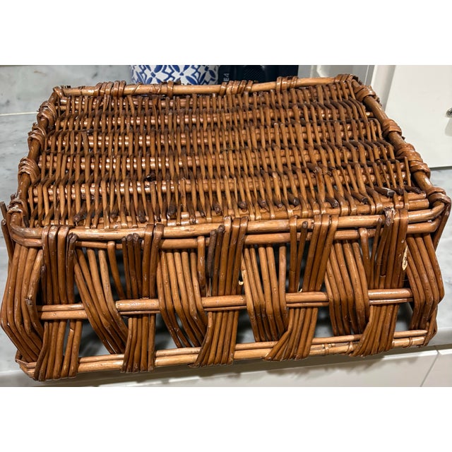 Wood Vintage Hand Woven Rattan Basket - Great as a “Bar Basket” or Multi-Purpose - Barware - See Pictures For Sale - Image 7 of 8