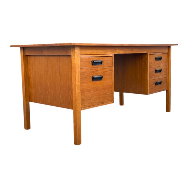 Mid-Century Modern Mid Century Modern Danish Teak Desk W/ 5 Drawers Floating Top Office Desk For Sale - Image 3 of 10