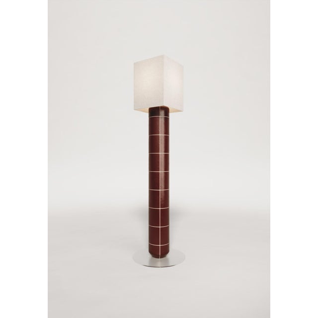 Handcrafted Ceramic Floor Lamp in Red Glaze With Linen Lampshade For Sale - Image 12 of 12
