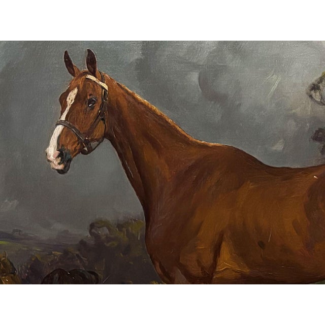 Antique Horse Painting by George Wright "Portrait of ‘Patrick’ a Chestnut Hunter" Oil on Canvas, 1920s For Sale - Image 4 of 13