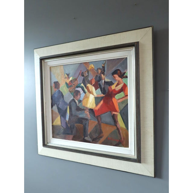 Mid-Century Modern 'Dance the Night Away' Vintage Swedish Cubist Figurative Oil Painting, Framed For Sale - Image 6 of 11