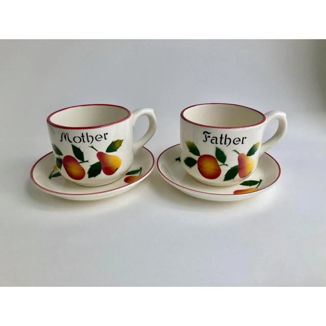 Vintage R.C.P. Co. Hand-Painted Mother & Father Cups & Saucers Set- 4 Pieces For Sale - Image 12 of 13