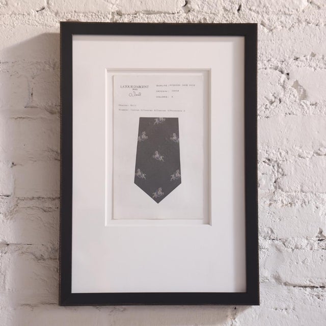 Early 20th Century Framed French Silk Tie Art features an original French jacquard silk tie design presented as a...