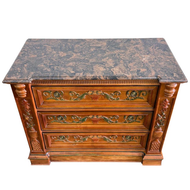 1980s Italian Renaissance Revival Carved 3-Drawer Chest With Marble Top by Pulaski For Sale - Image 4 of 13