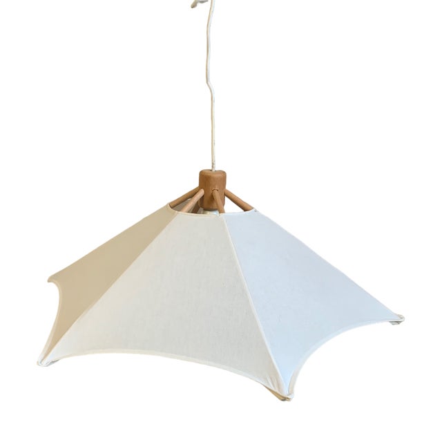 Beech and Linen Pendant Light from Domus, 1970 For Sale