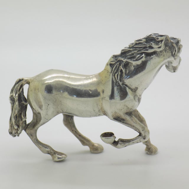 Vintage Italian Large Galloping Horse Figurine in Silver, Arezzo, 1970s For Sale - Image 3 of 12