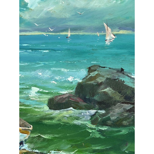 Oil Painting a Boat Is Moored on a Rocky Shore Yuriy Suprunchuk For Sale - Image 6 of 11