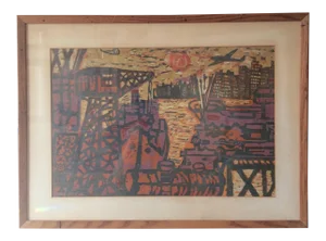 Industrial Revolution Cityscape Screen Print, Framed